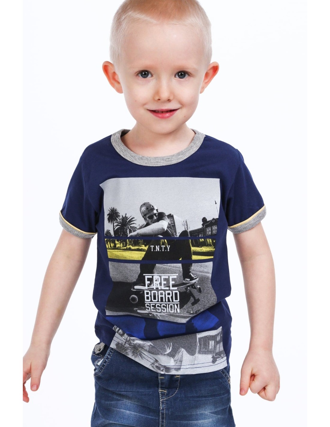 Navy blue boys\' t-shirt with print NDZ4479 - Online store - Boutique